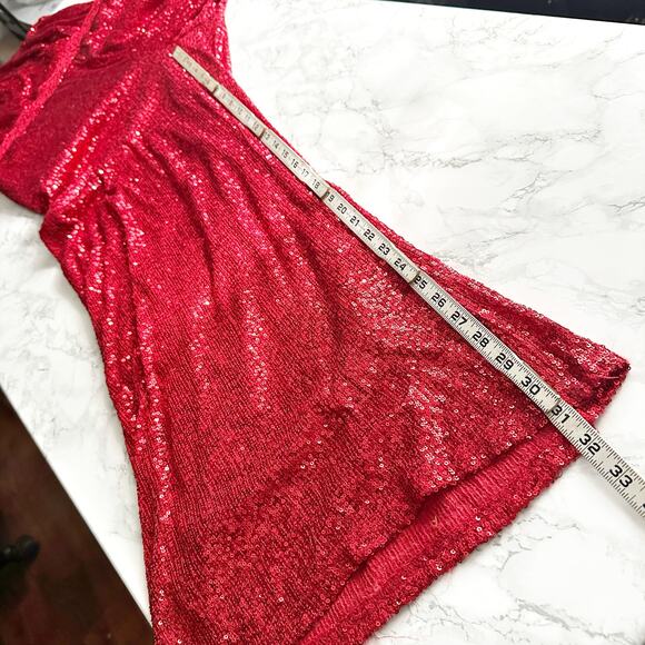 Fashion To Figure Red Sequin V Neck Halter Party Jumpsuit women’s plus size 0X - Picture 10 of 12